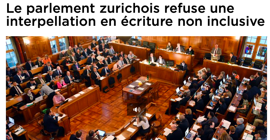 Le parlement zurichois refuse une interpellation en écriture non inclusive (RTS)